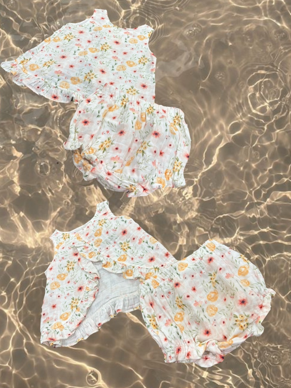 Floral Ruffle Tank & Bloomers Set - White with Yellow & Pink Flowers
